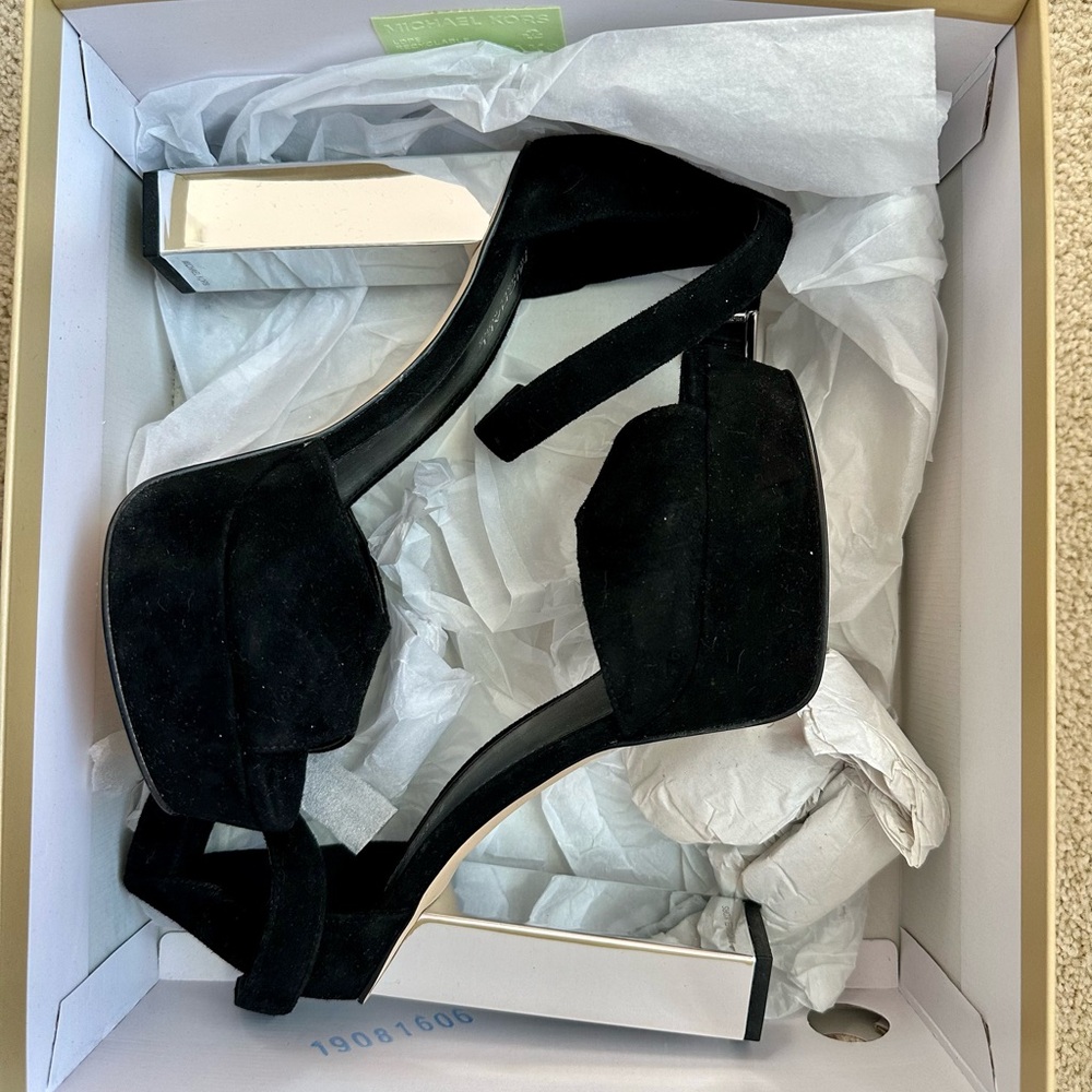 Michael Kors Black Heels with Silver Block - Picture 5 of 9